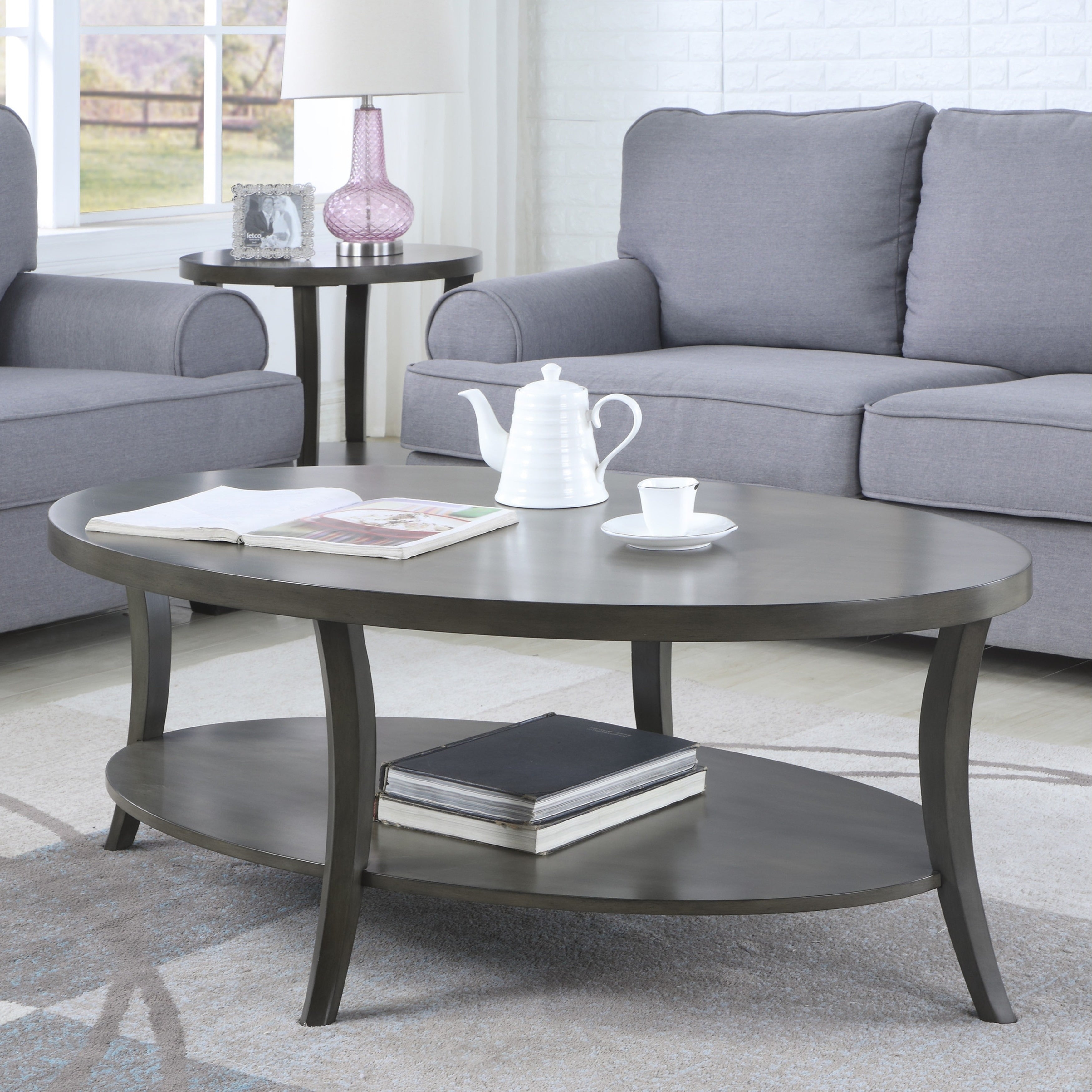 Perth Contemporary Oval Shelf Coffee Table Gray