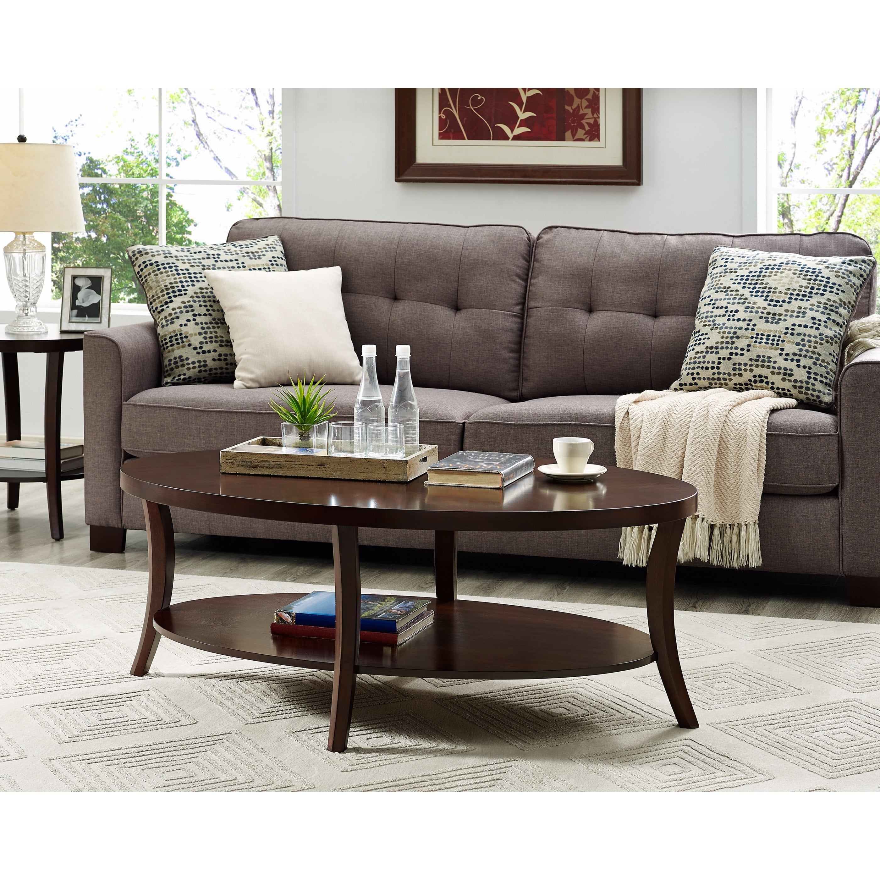 Perth Espresso Round End Table With Shelf
