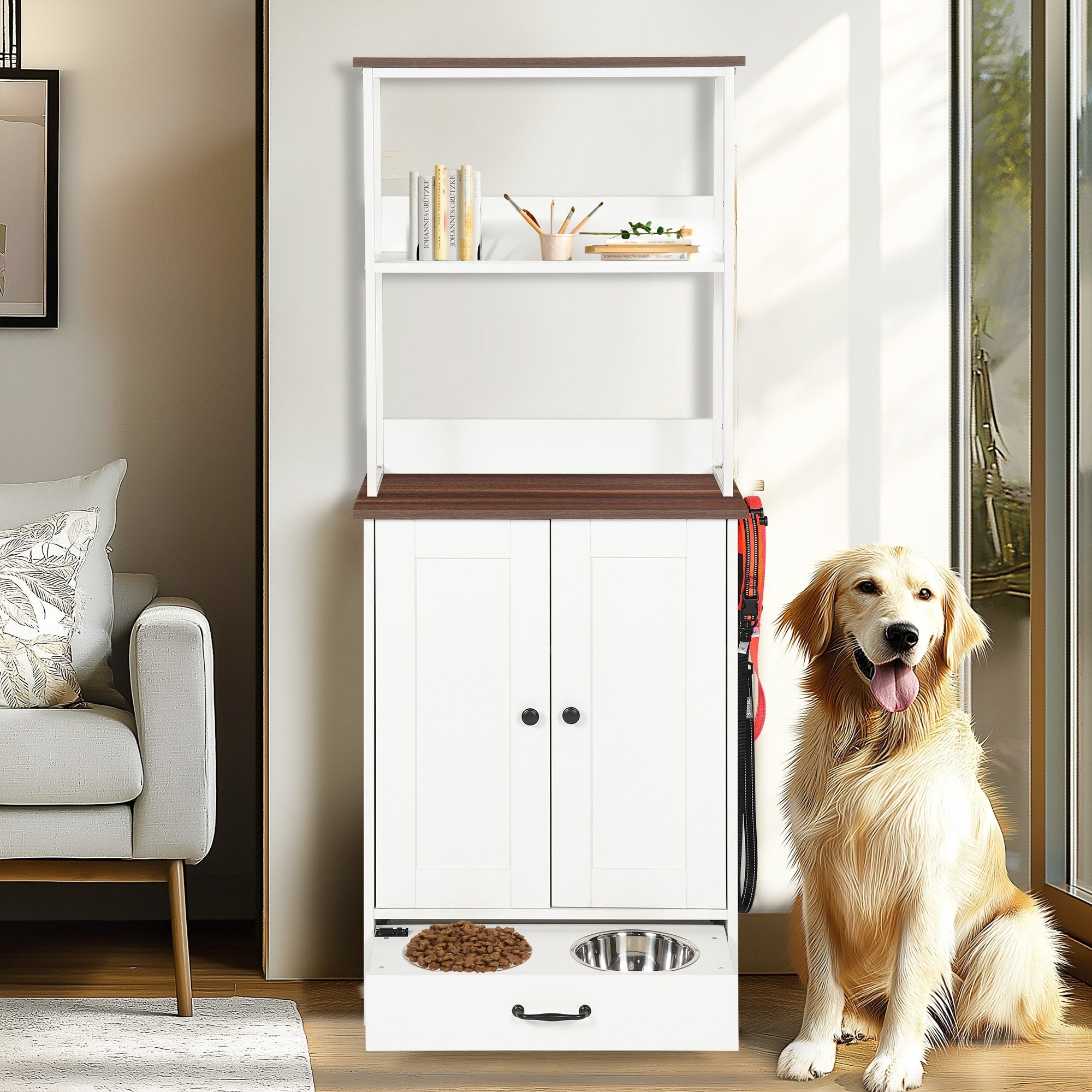Pet Feeding Station With Bowls Adjustable Panel Pet Feeder Station For Dogs Cats For Feeding Watering Supplies