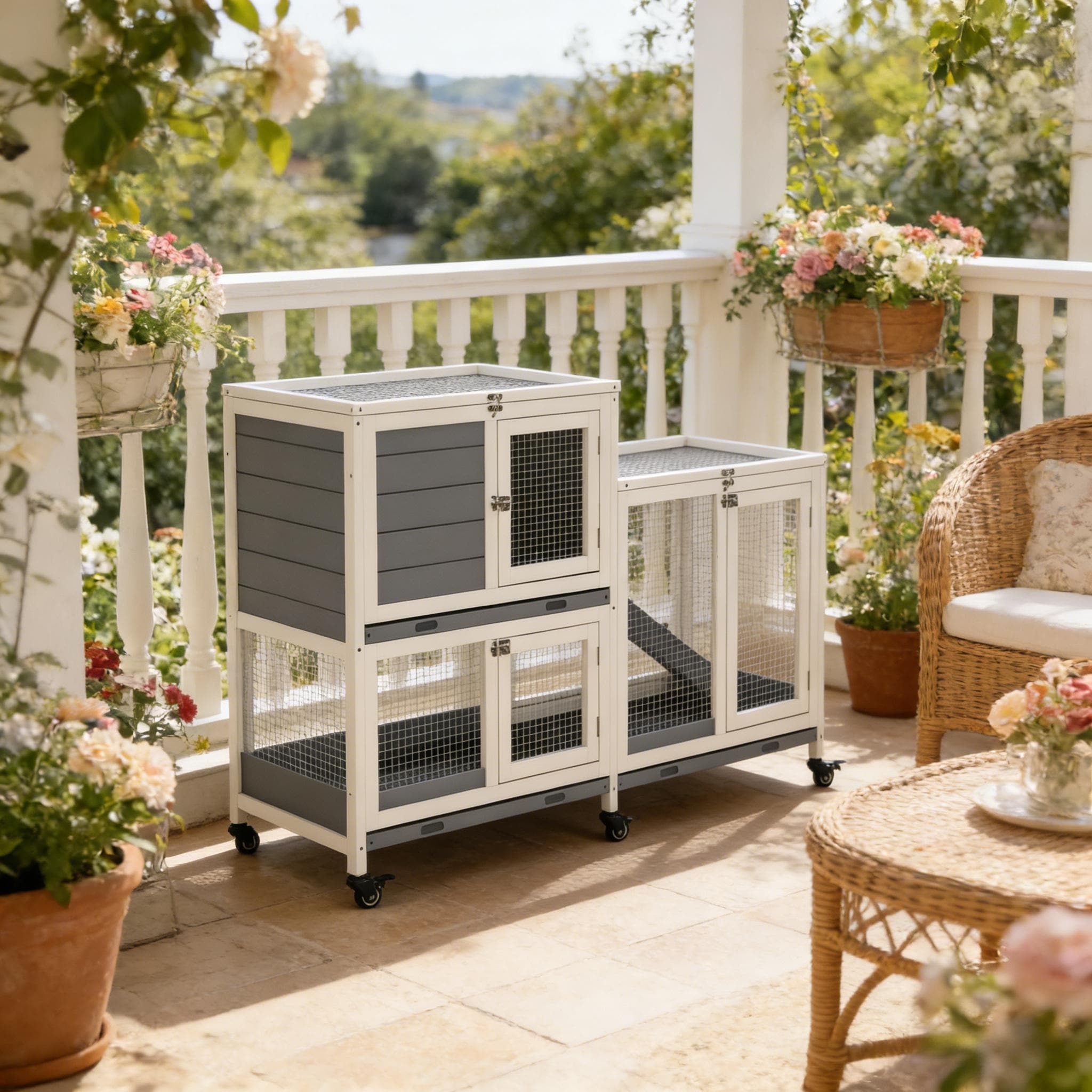 Pet House Rabbit Hutch Small Animal Hutch Cage Is Designed For Convenient Cleaning Grey White