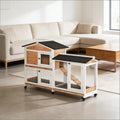 Pet Hutch Mobile Wooden Rabbit Hutch Is Designed For Convenient Cleaning Black White Yellow
