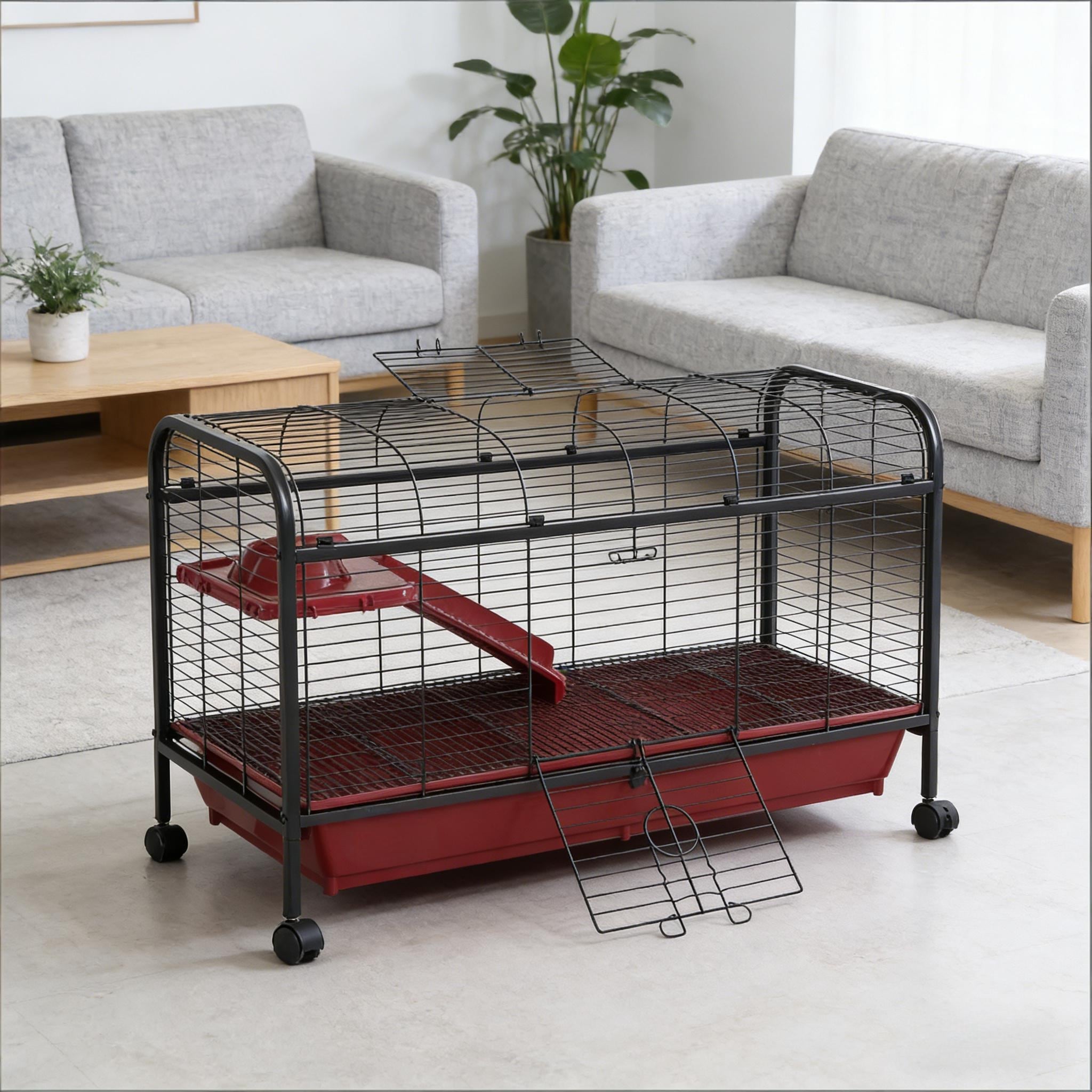 Pet Play House Small Animal Cage Is Designed For Convenient Cleaning Black Red