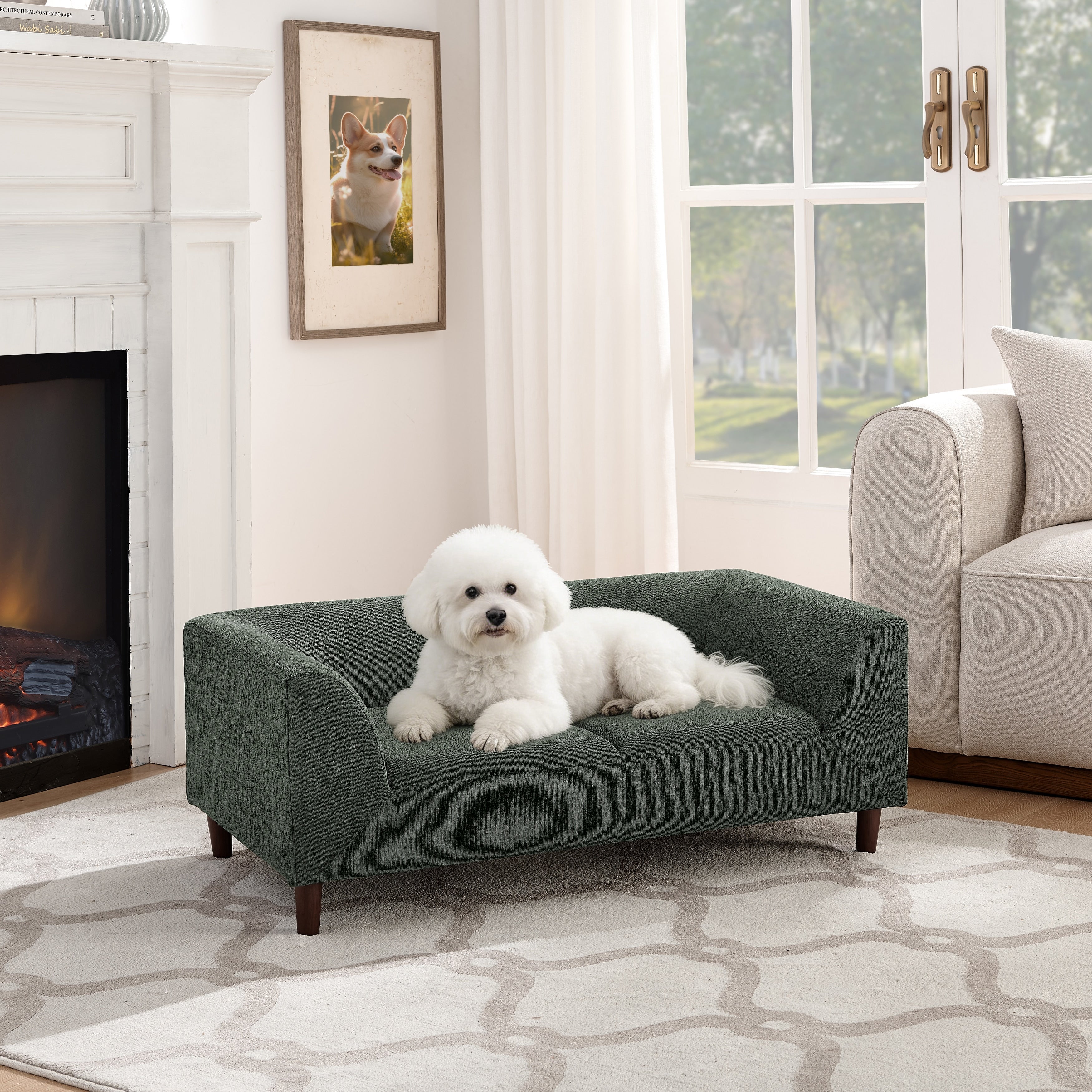 Pet Sofa With Backrest And Armrests Rectangular Pet Sofa Suitable For Small And Medium Dogs Soft Cushion Comfortable Dog Sofa