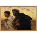 Peter And John At The Sepulchre By Eugene Burnand Framed Canvas Wall Art Print