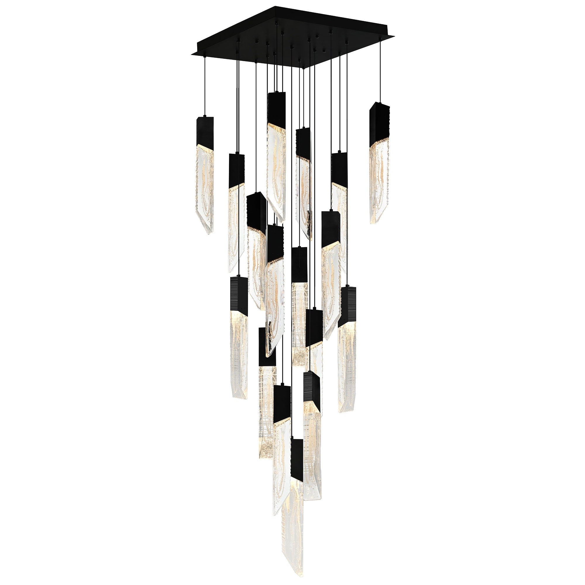 Petra Integrated Led 24In Black Chandelier With Handcrafted Glass