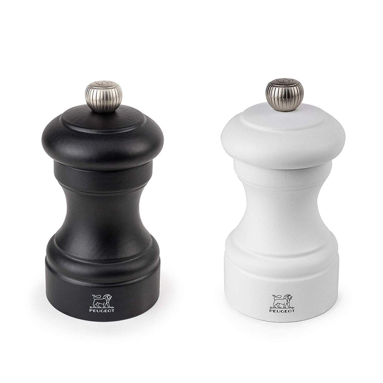 Peugeot 2 24291 Bistro 4 Inch Black Matte Pepper Mill And 4 Inch White Matte Salt Mill Set Black Matte White Matte