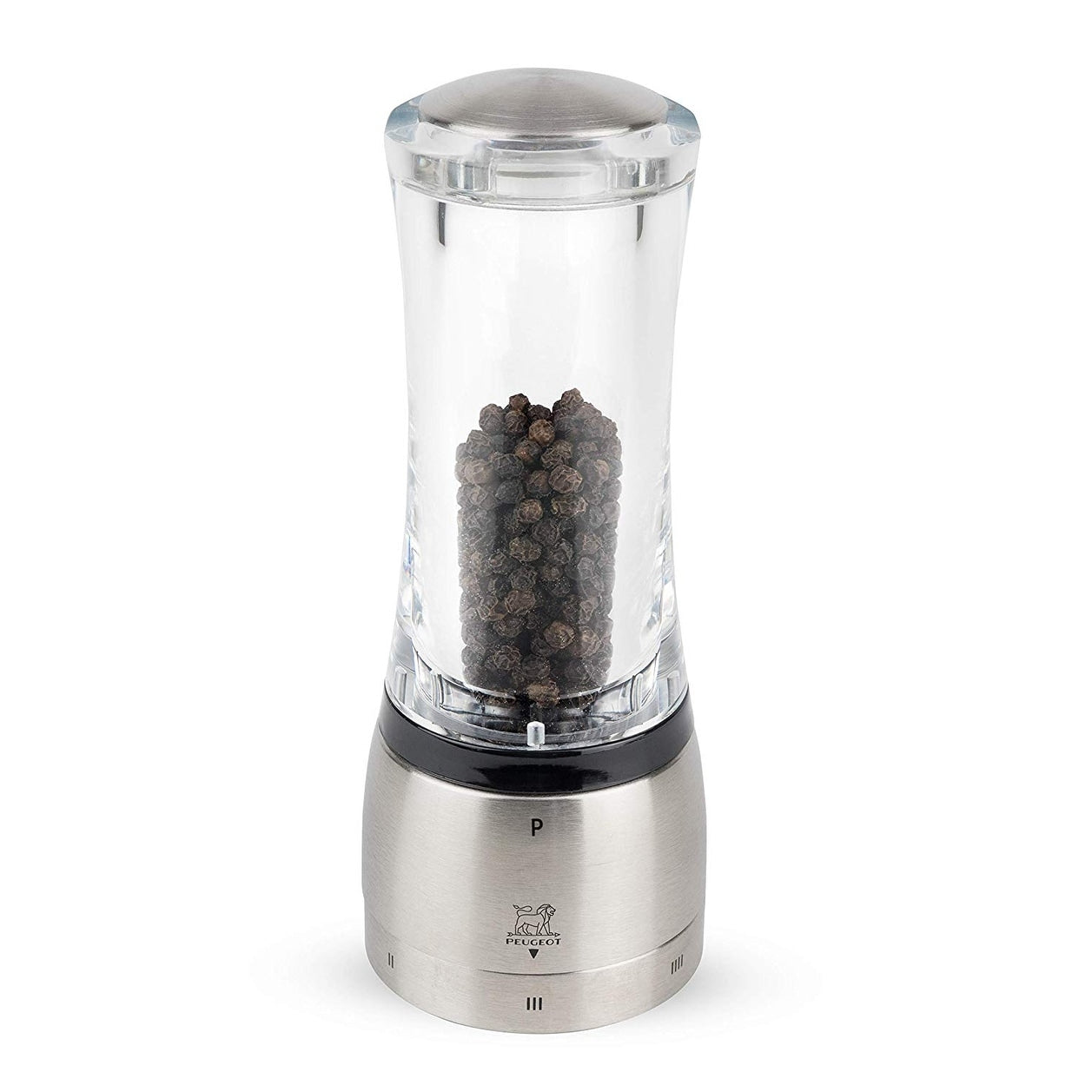 Peugeot 25427 Daman Uselect Shaftless 6.5 Inch Pepper Mill Stainless Steel Stainless Steel Clear