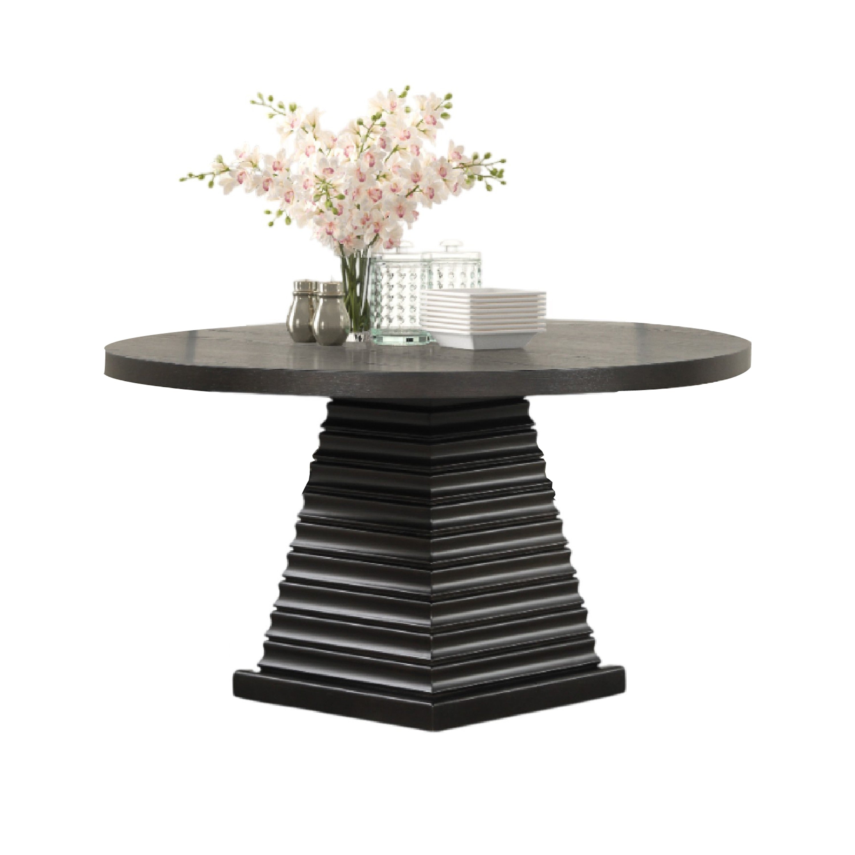 Pex Dining Table 54 Inch Round Top Pedestal Base Espresso Brown
