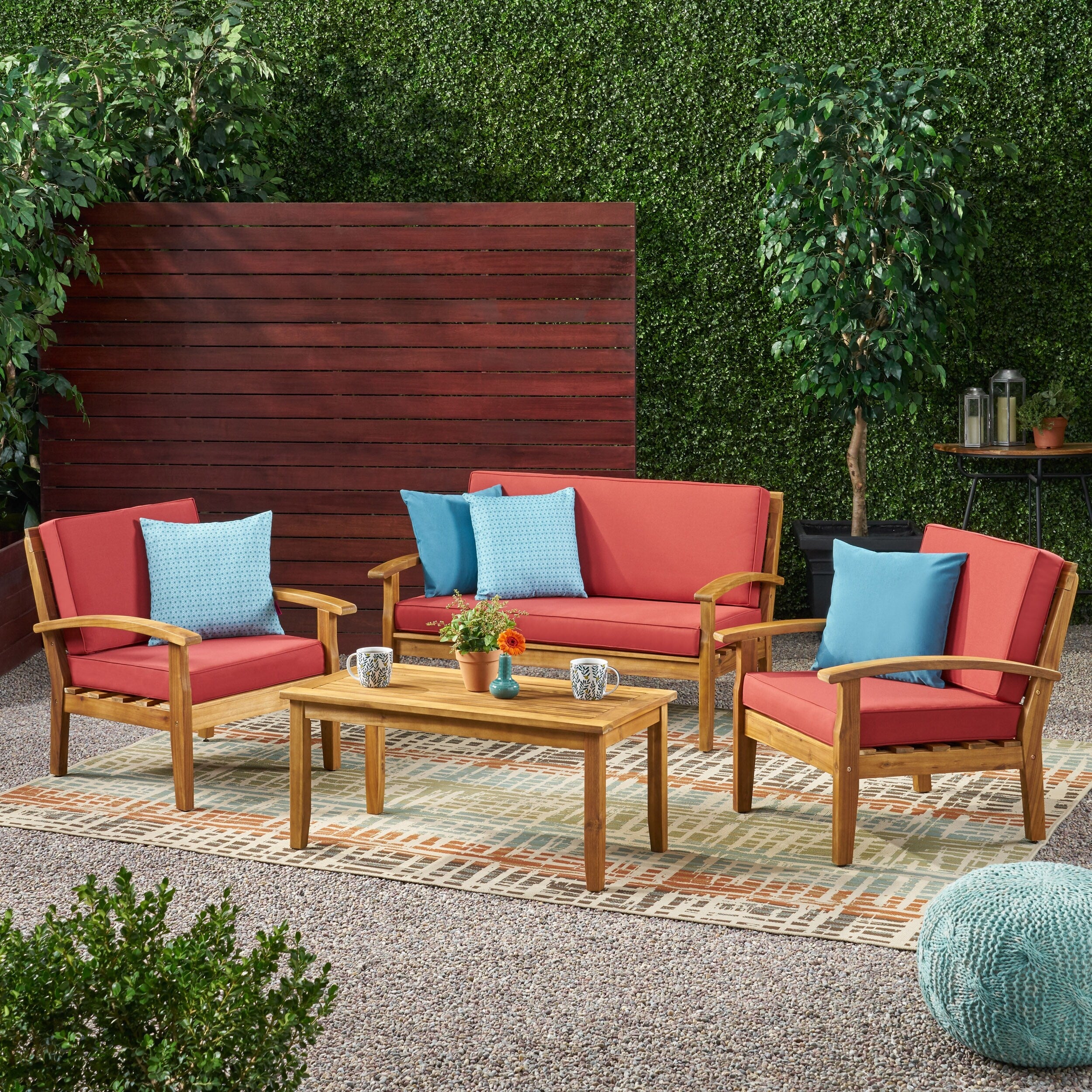 Peyton 4 Piece Outdoor Wooden Chat Set By Christopher Knight Home
