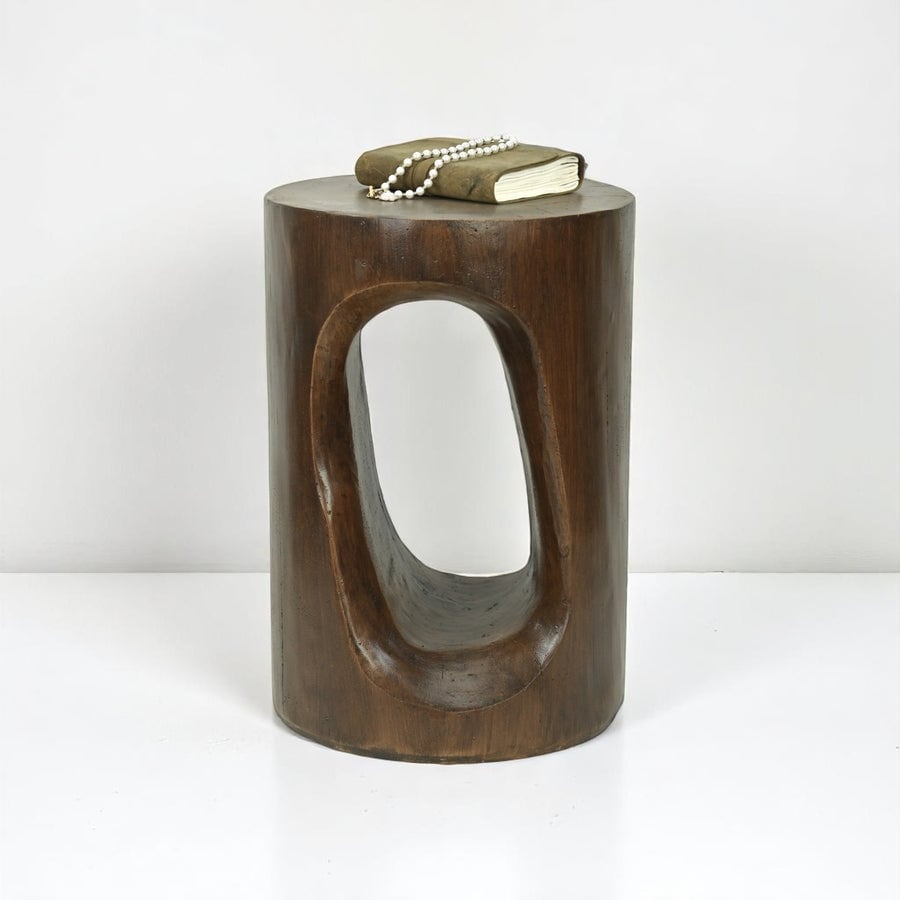 Phaedra 13.75 Round Trunk Style Mgo Side Table With Wood Grain Texture