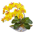 Nearly Natural Phalaenopsis Orchid Artificial Flower Arrangement In Blue White Ceramic Vase