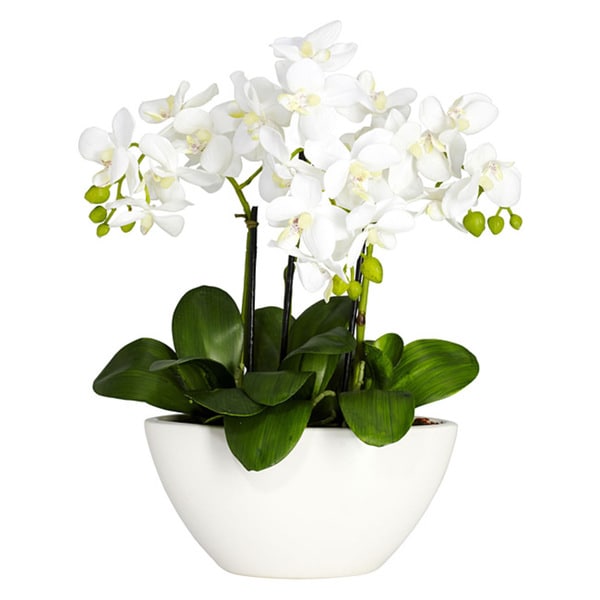 Nearly Natural Phalaenopsis Orchid White Silk Flower Arrangement
