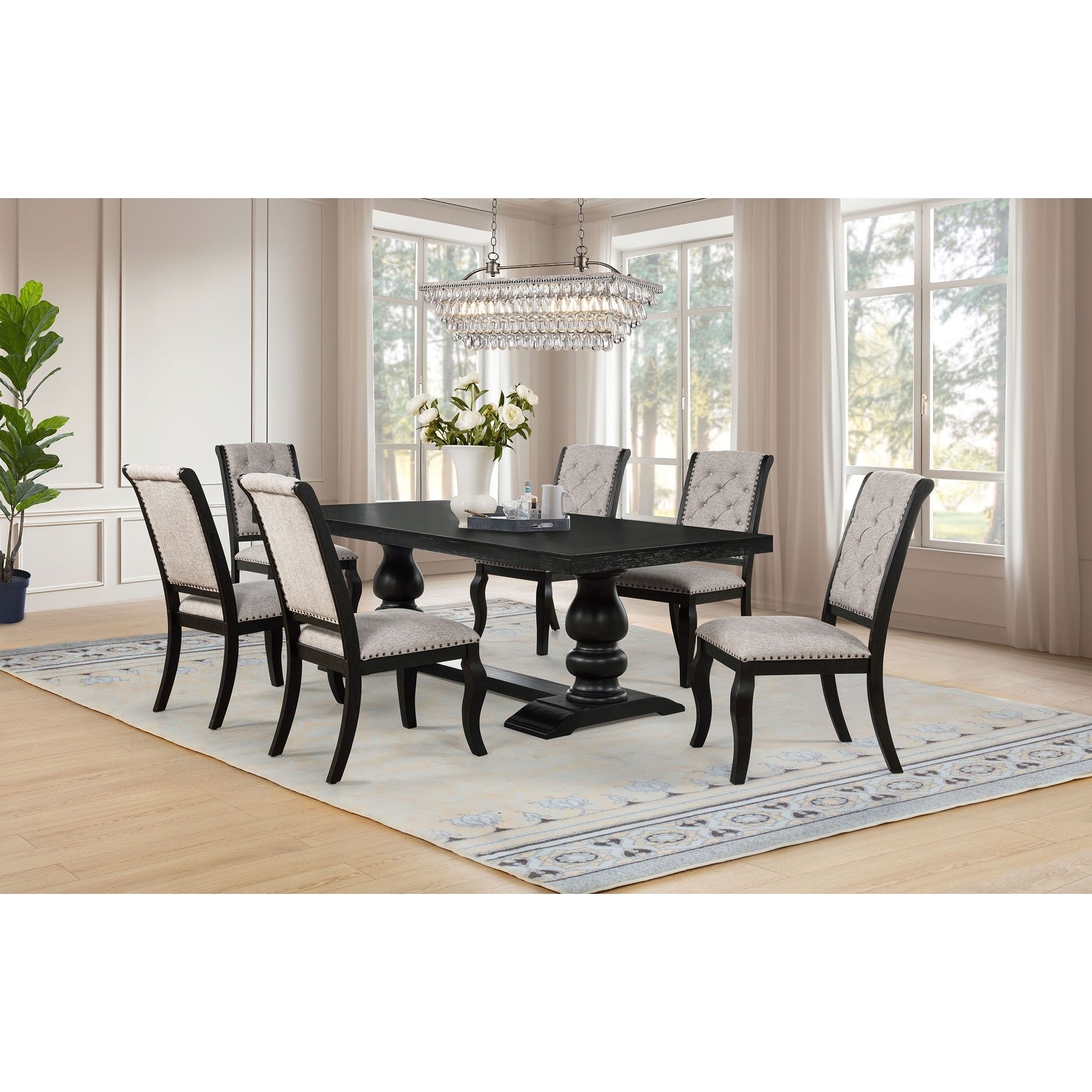 Phelps Rectangular Dining Table Set Distressed Noir