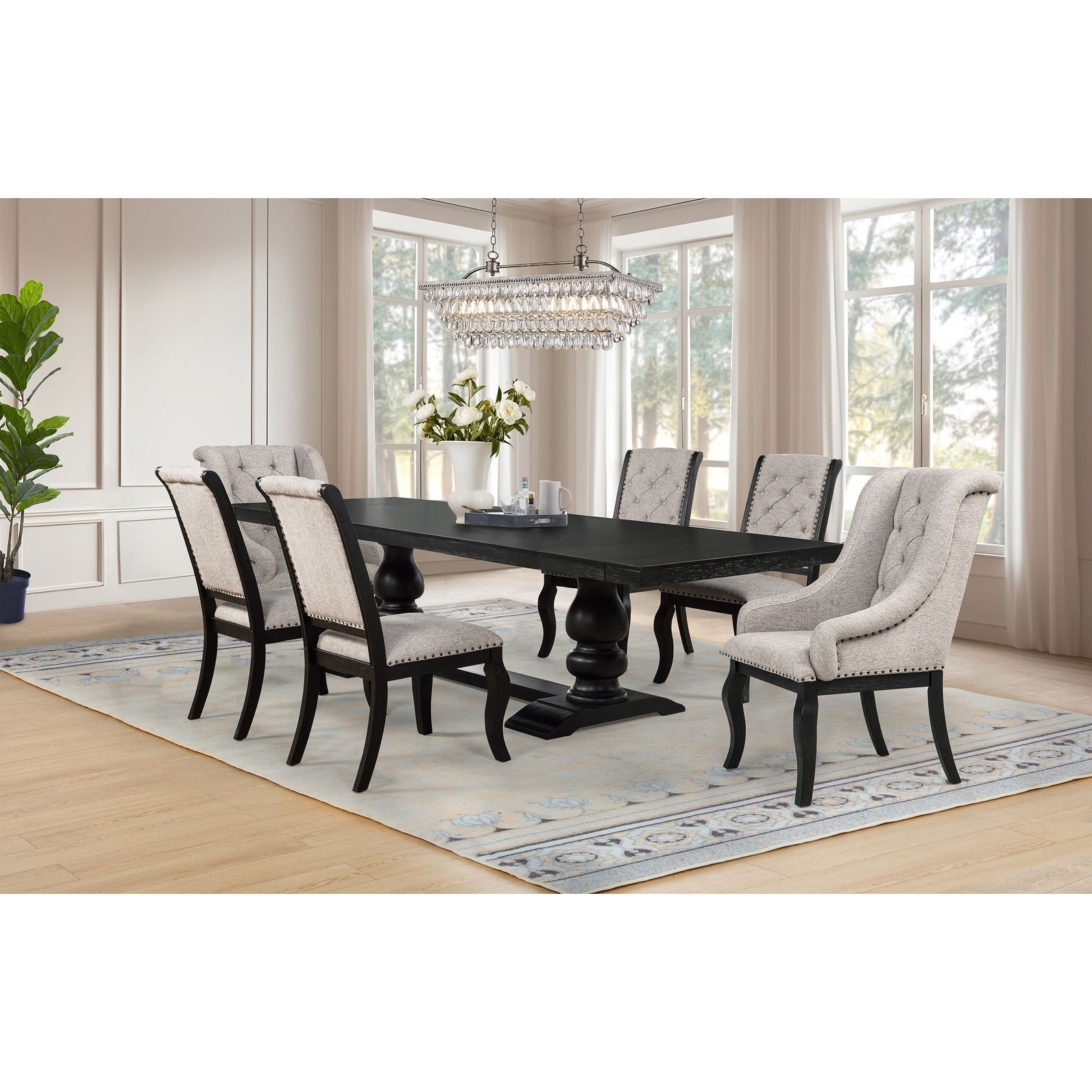 Phelps Rectangular Dining Table Set Tan And Distressed Noir