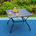 Phi Villa37 Metal Steel Slat Patio Dining Table 1.57 Umbrella Hole Black