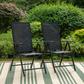 Phi Villa Patio Black Dining Set With 7 Positon Reclining Folding Sling Chair
