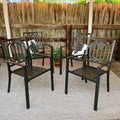 Phi Villa 4 Piece Black Metal Outdoor Furniture Patio Steel Frame Slat Seat Dining Arm Chairs With Angle Back