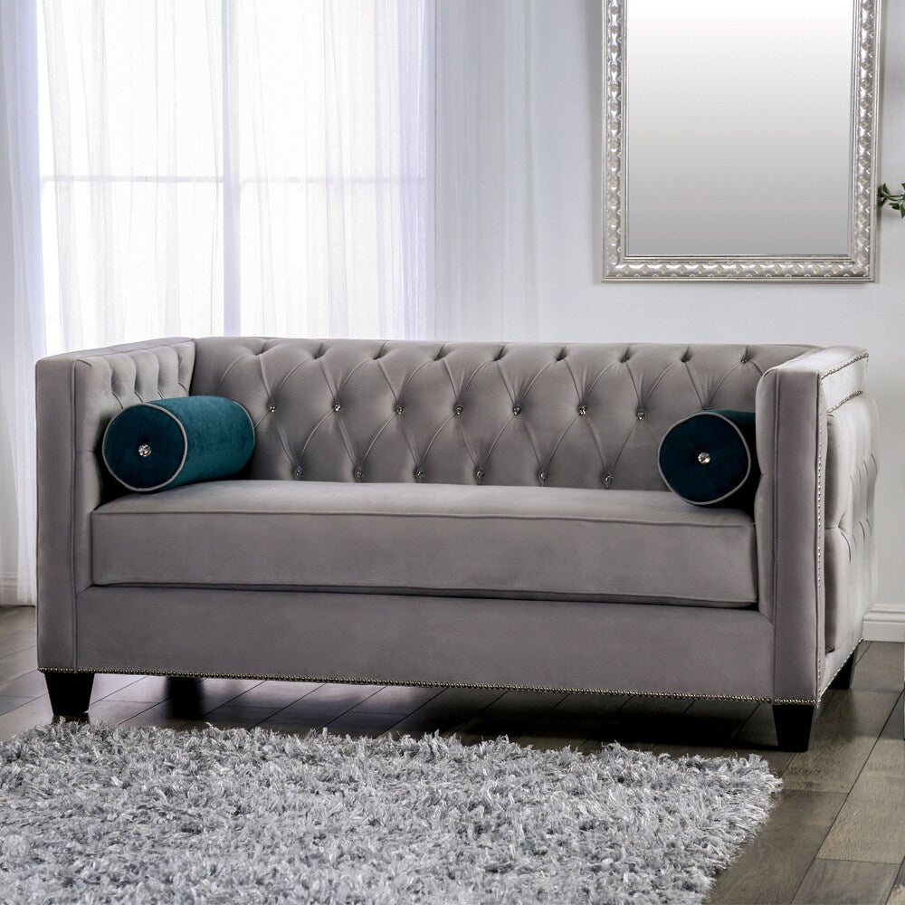 Philip Glam Grey Loveseat With Lumbar Pillow By Foa