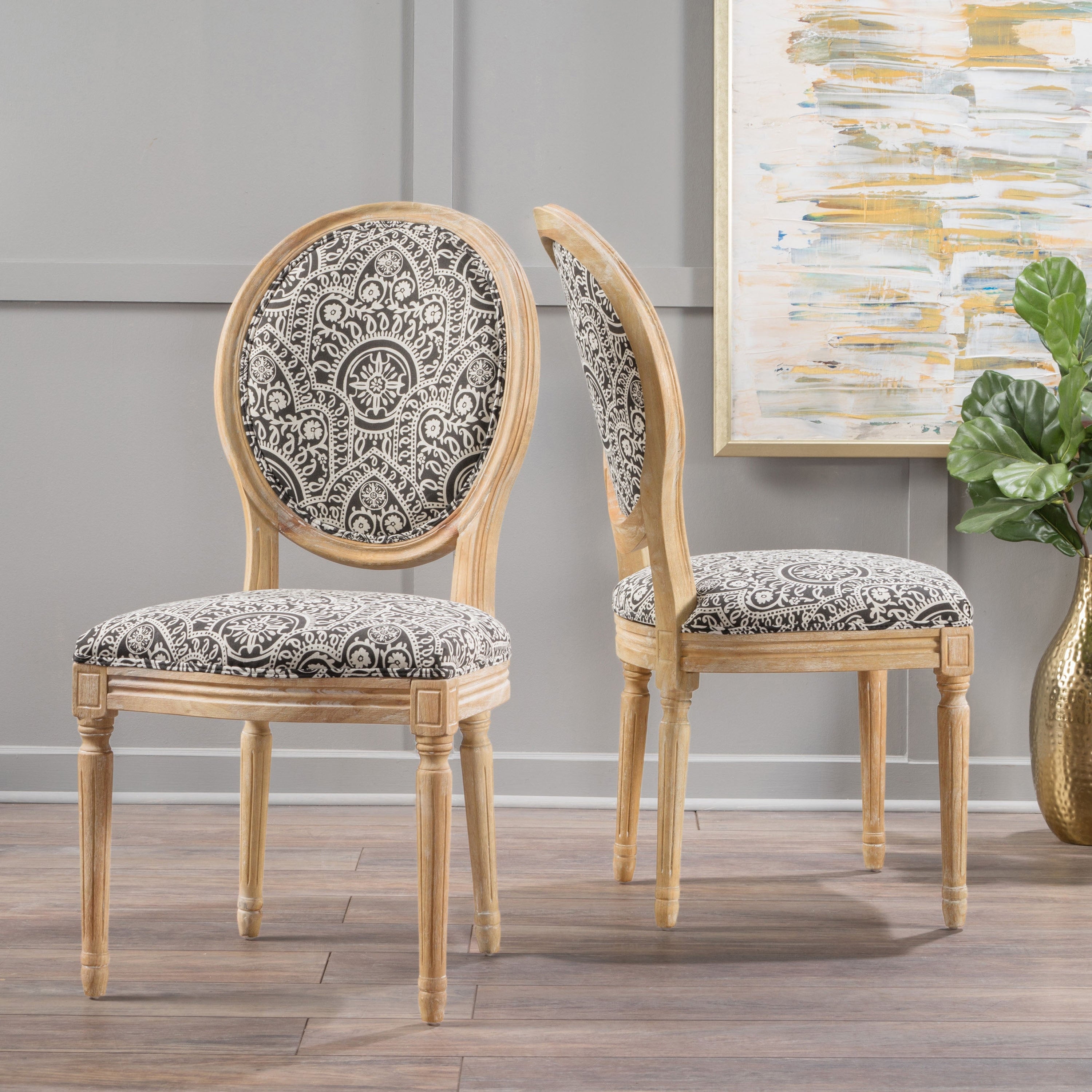Phinnaeus Patterned Fabric Dining Chair Set Of 2 By Christopher Knight Home