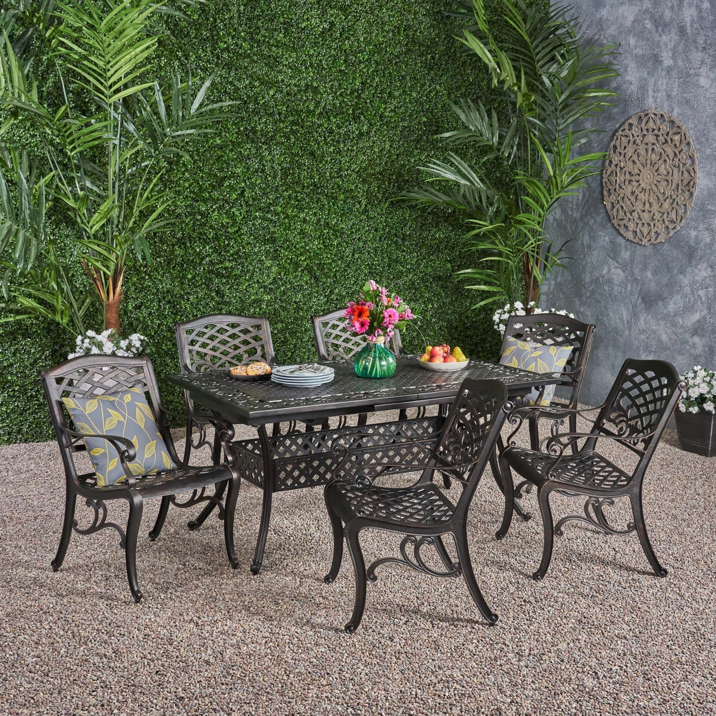 Phoenix Outdoor 6 Seater Cast Aluminum Dining Set With Expandable Table By Christopher Knight Home