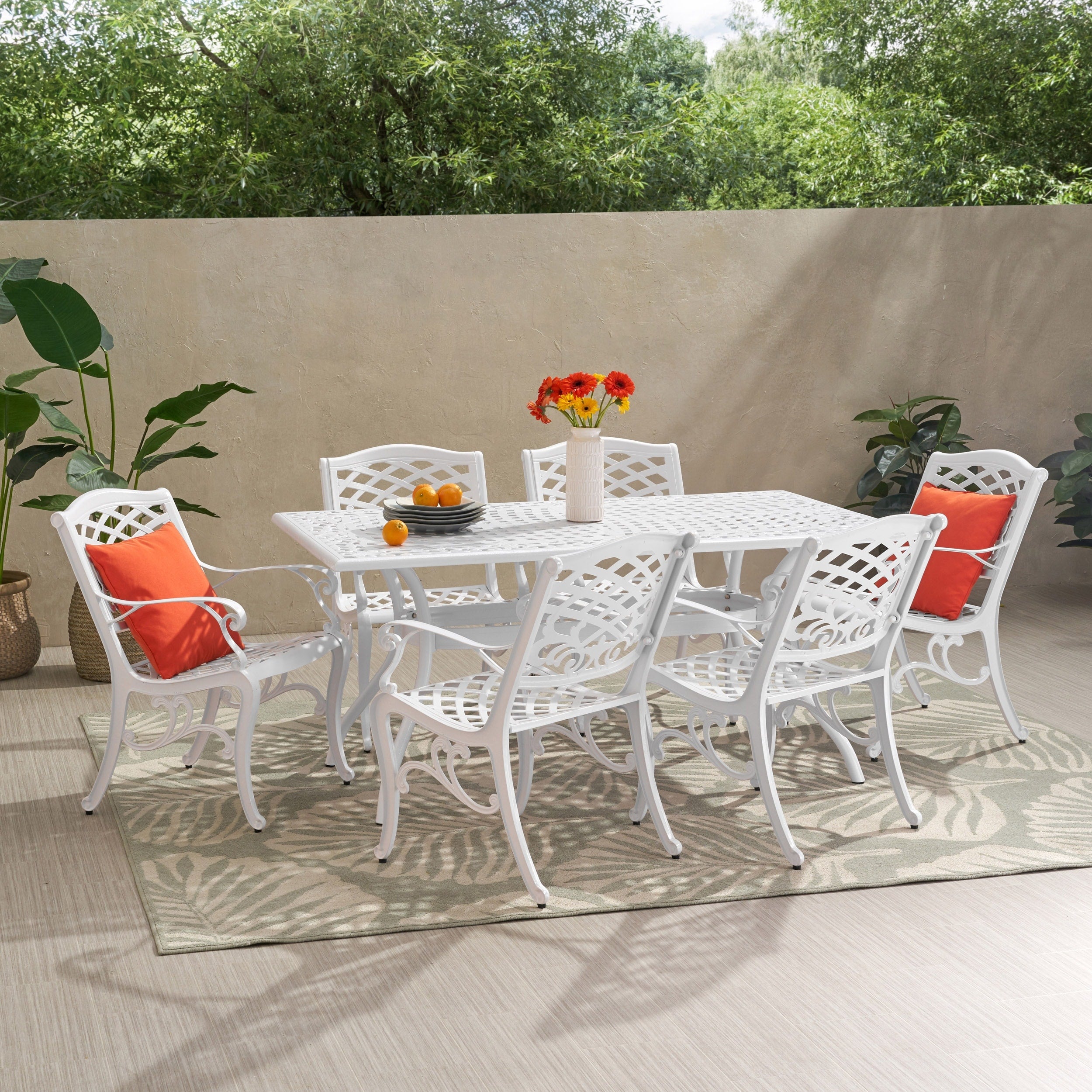 Phoenix Traditional Outdoor Aluminum 7 Piece Dining Set By Christopher Knight Home