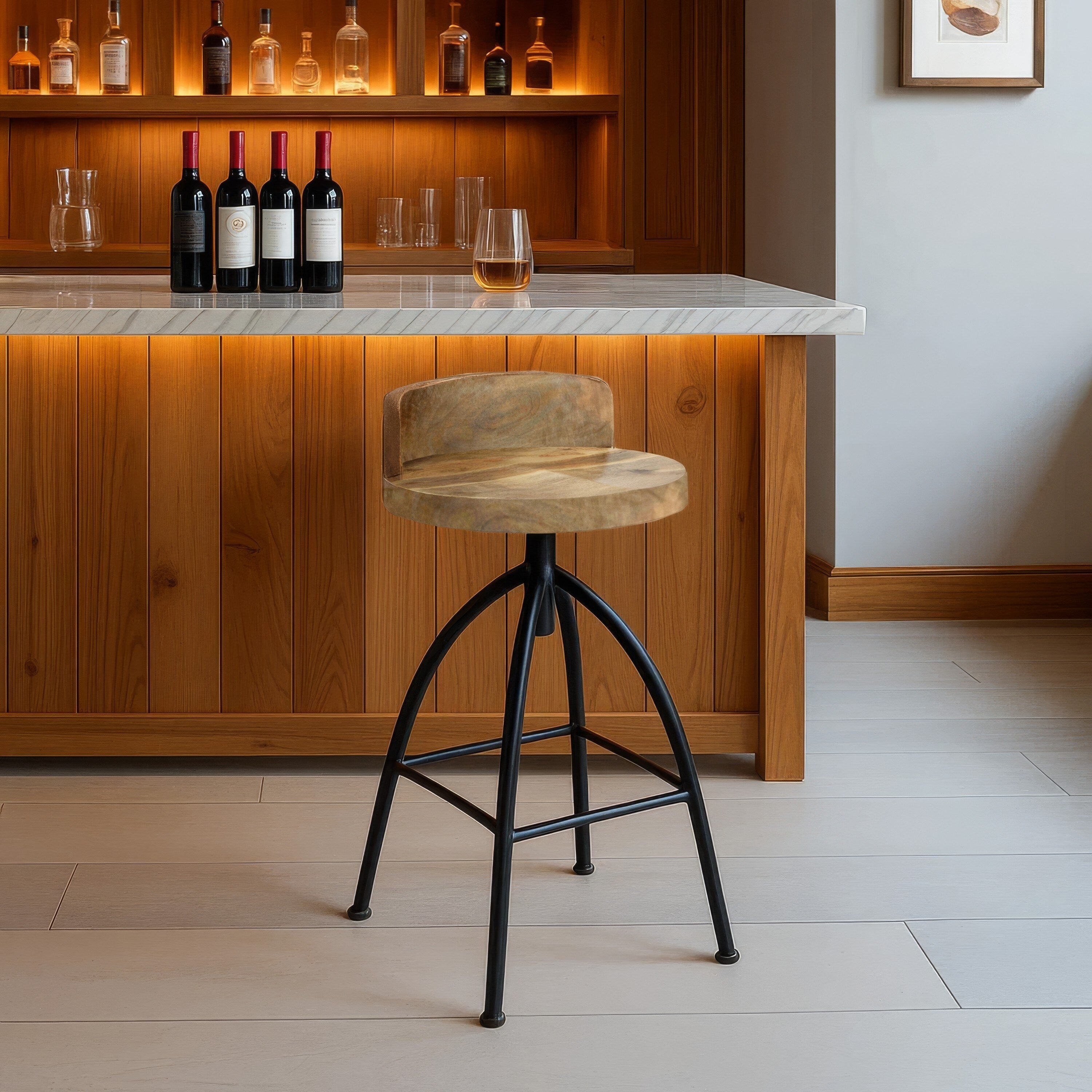 Industrial Style Adjustable Swivel Bar Stool With Backrest