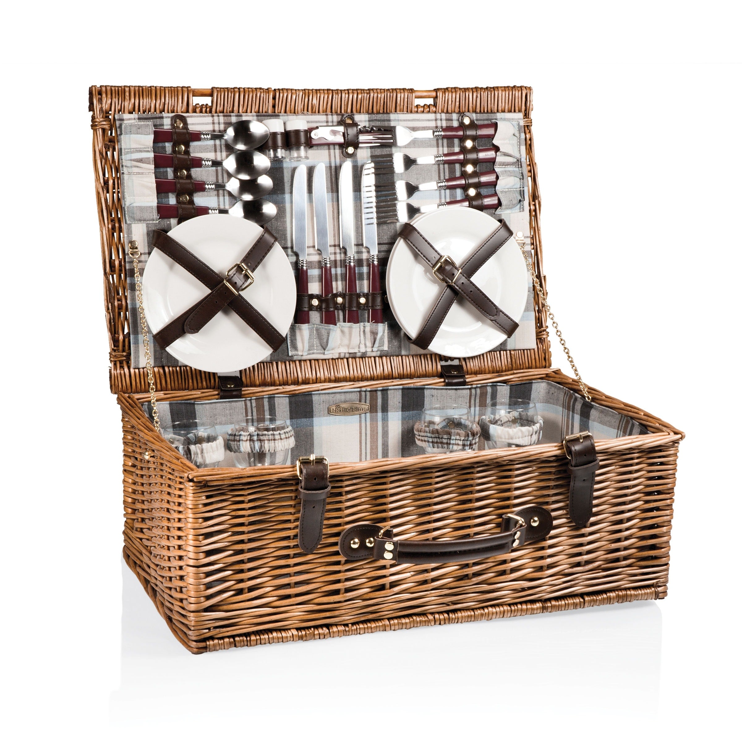 Picnic Time Newbury Navy Blue And Maroon Plaid Picnic Basket