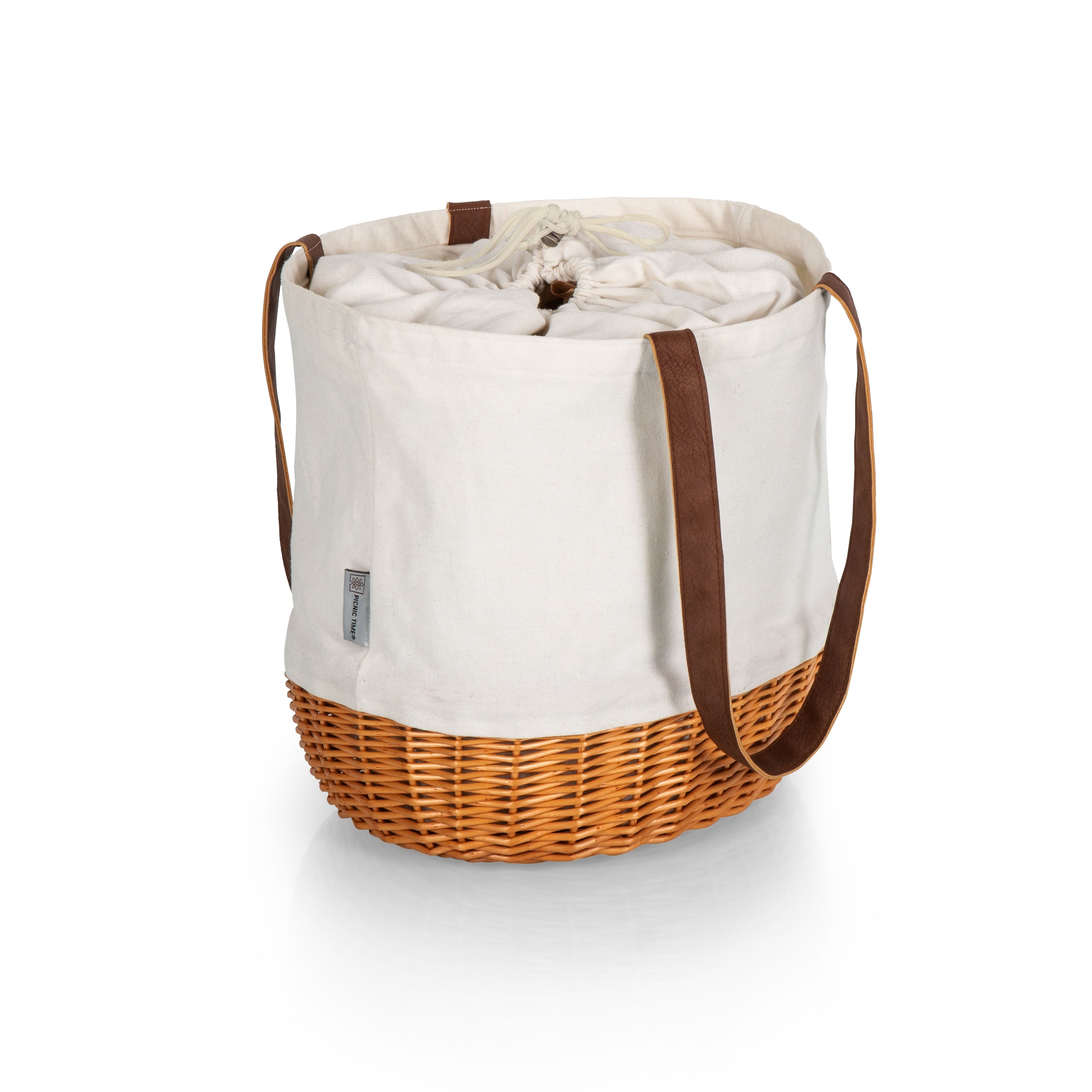 Picnic Time Coronado Canvas And Willow Basket Tote Beige Canvas 14.17 X 11.42 X 13.4