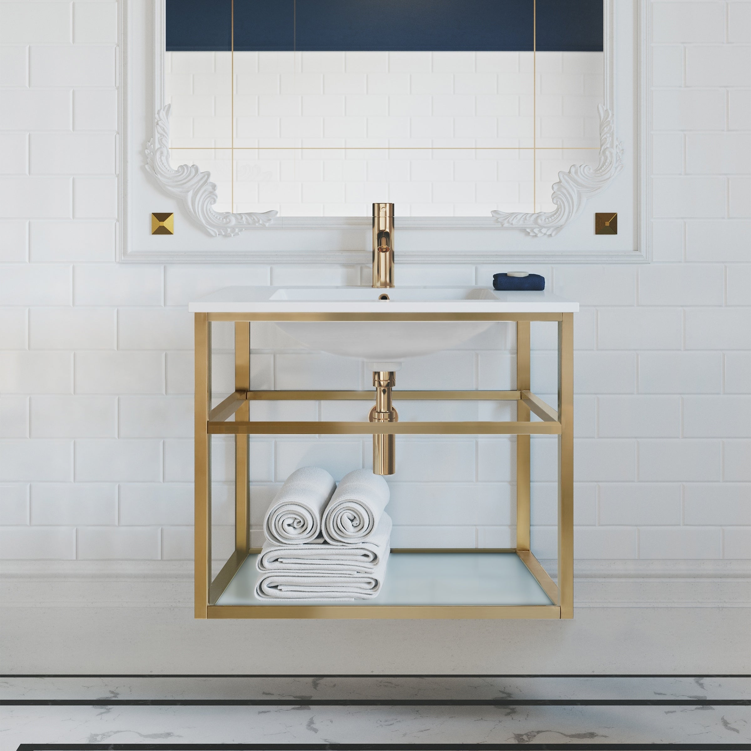 Pierre 30 Single Open Shelf Metal Frame Bathroom Vanity
