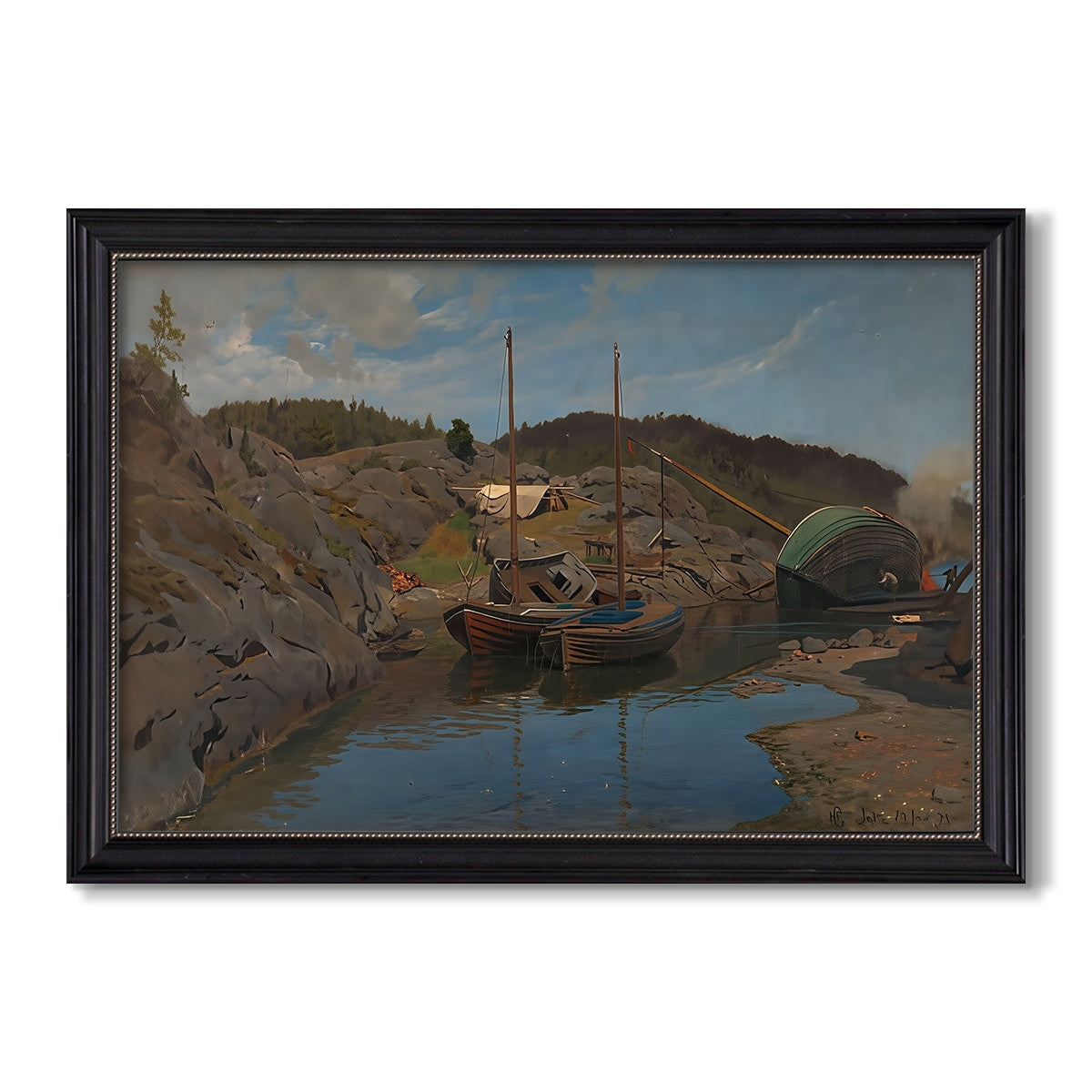 Pilotboats 1875 Hans Gude Custom Framed Canvas