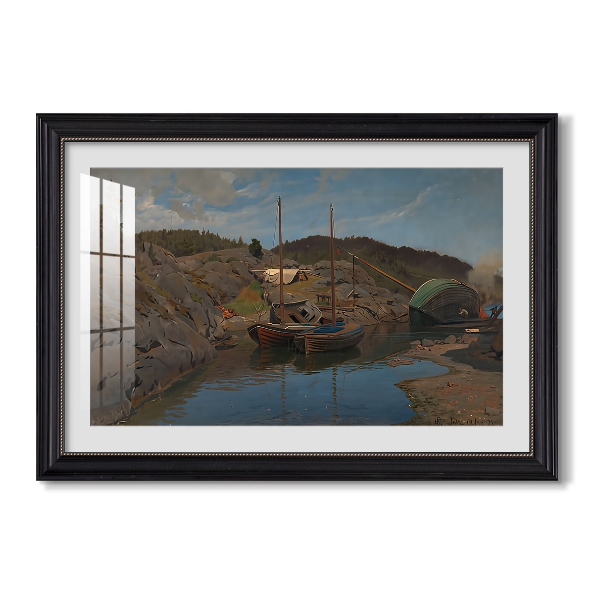 Pilotboats 1875 Hans Gude Custom Framed Print