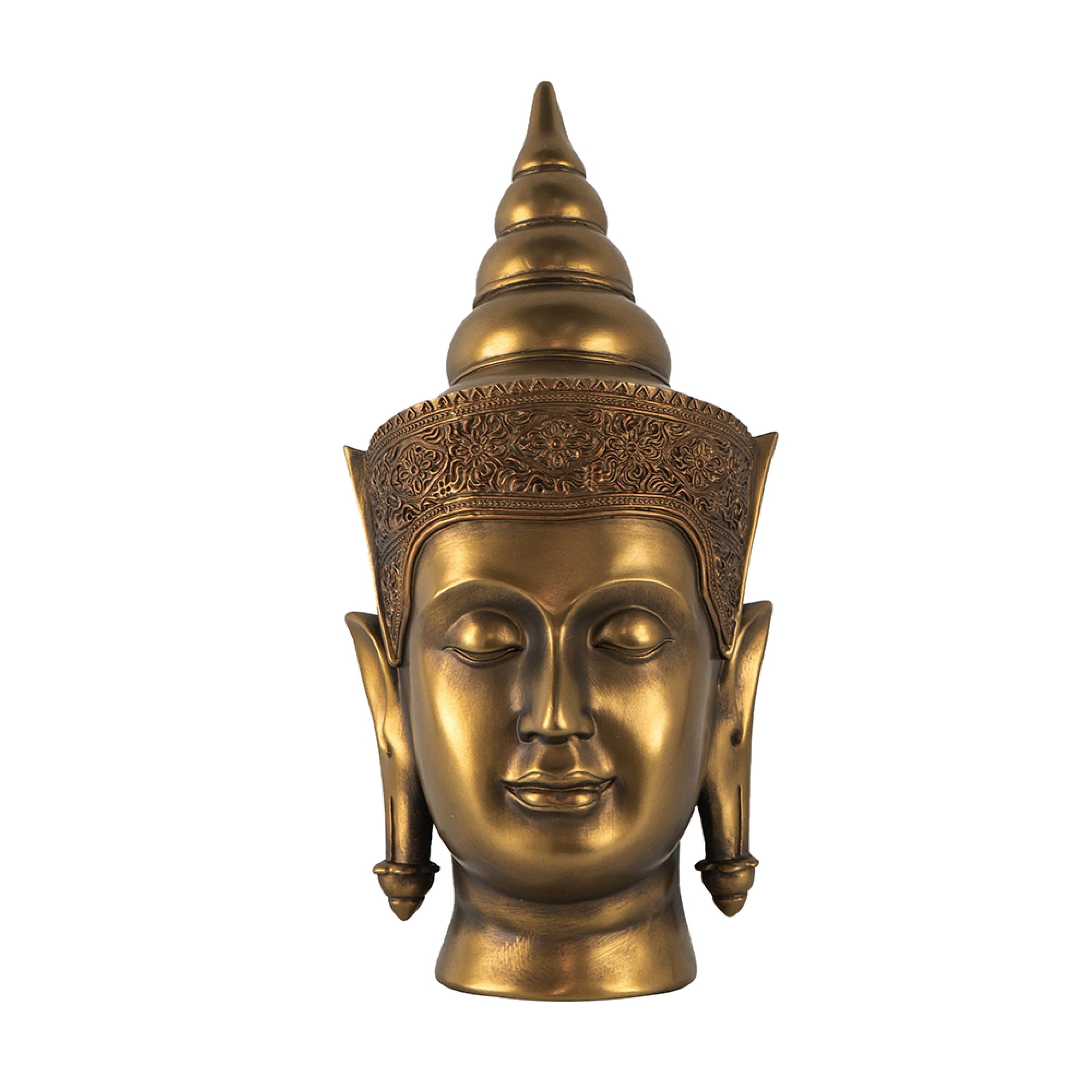 Pilu Buddha Head Sculpture Meditative Tabletop Decor 14 Inch Bronze
