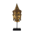 Pilu Buddha Head Statuette On Stand Spiritual Decor 20 Inch Bronze