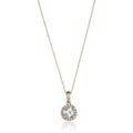 10K Rose Gold Aquamarine And Diamond Classic Princess Di Halo Pendant Necklace 18