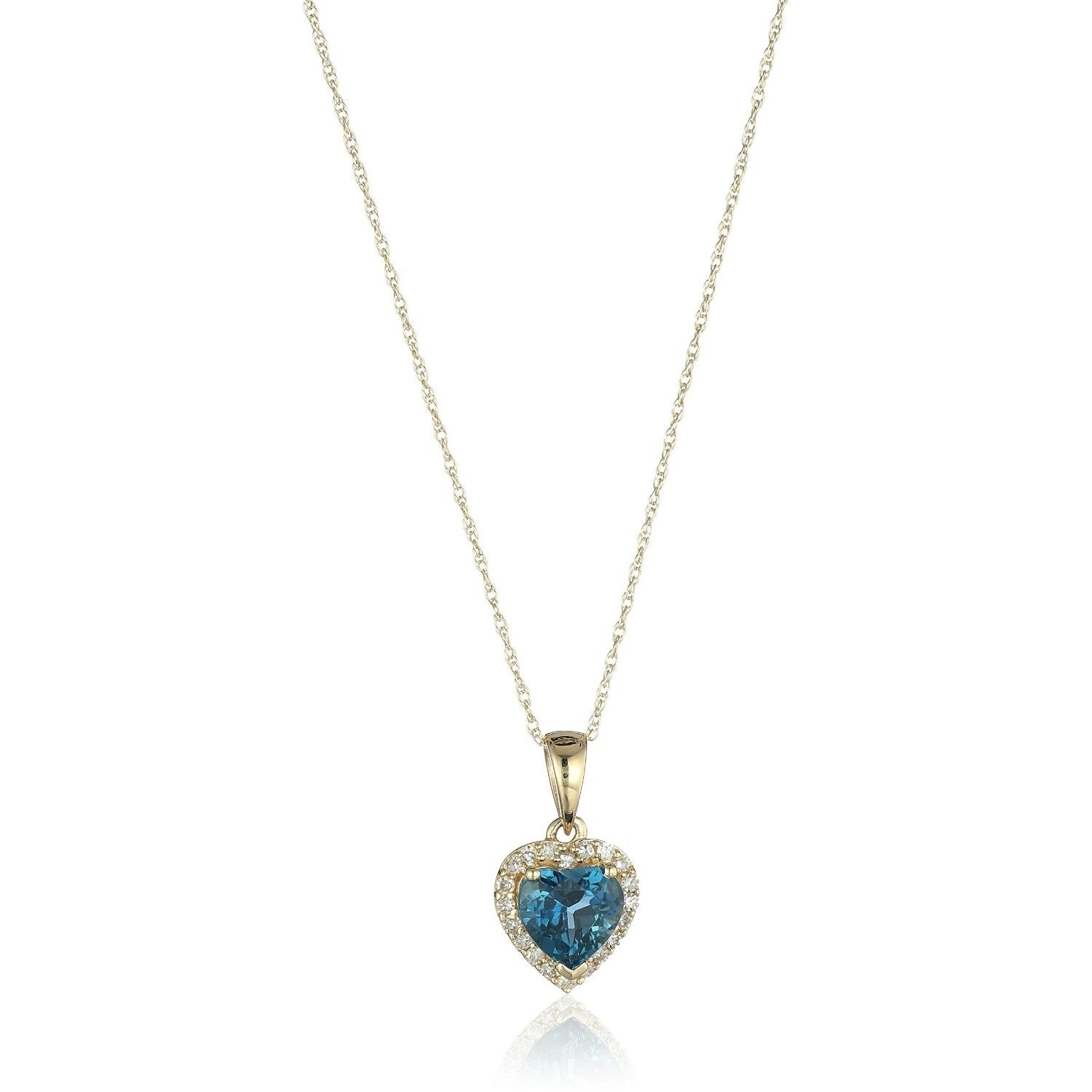 10K Yellow Gold London Blue Topaz Heart And Diamond Pendant Necklace 1 10 Cttw H I Color I1 I2 Clarity 18