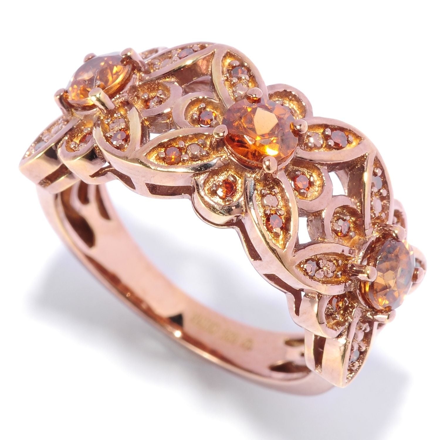 Pinctore 18K Chocolate Gold Over Silver 1.31Ctw Brown Zircon Band Ring
