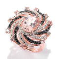 Pinctore 18K Rose Vermeil 2.9Ctw Morganite Black Spinel White Zircon Swirl Ring