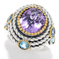 Pinctore 6.80Ctw Pink Amethyst Swiss Blue Topaz Halo Ring