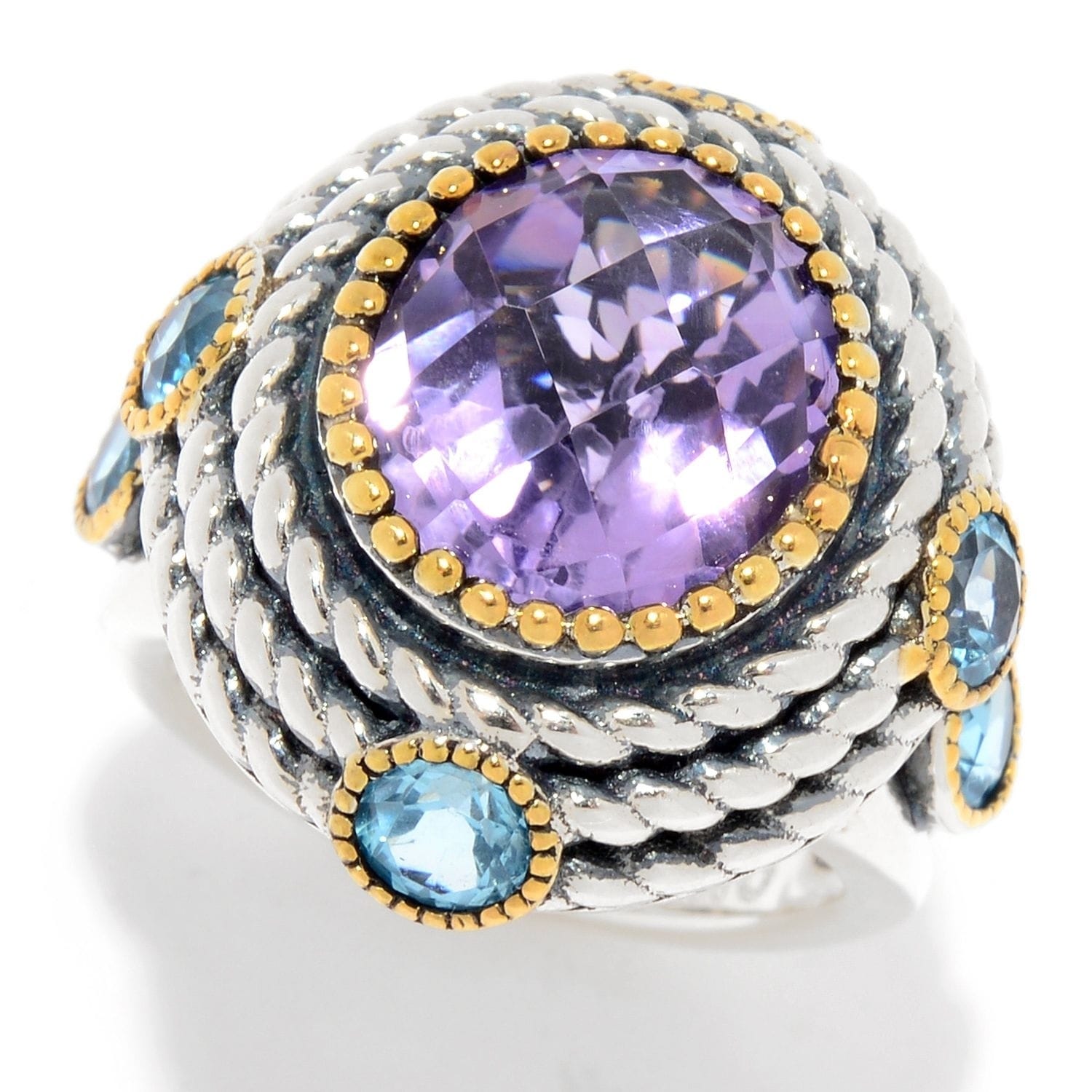 Pinctore 6.80Ctw Pink Amethyst Swiss Blue Topaz Halo Ring