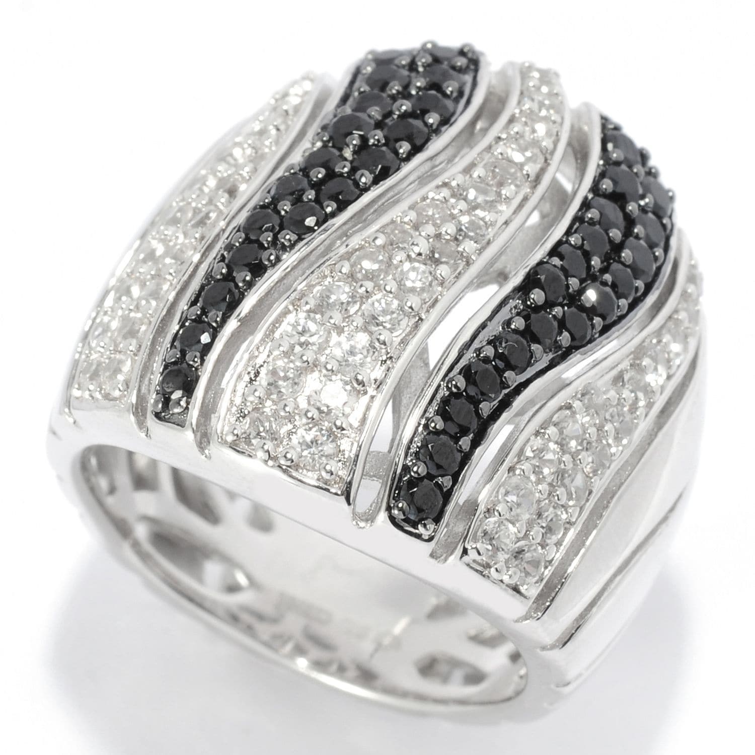 Pinctore 925 Sterling Silver Black Spinel White Natural Zircon Ring