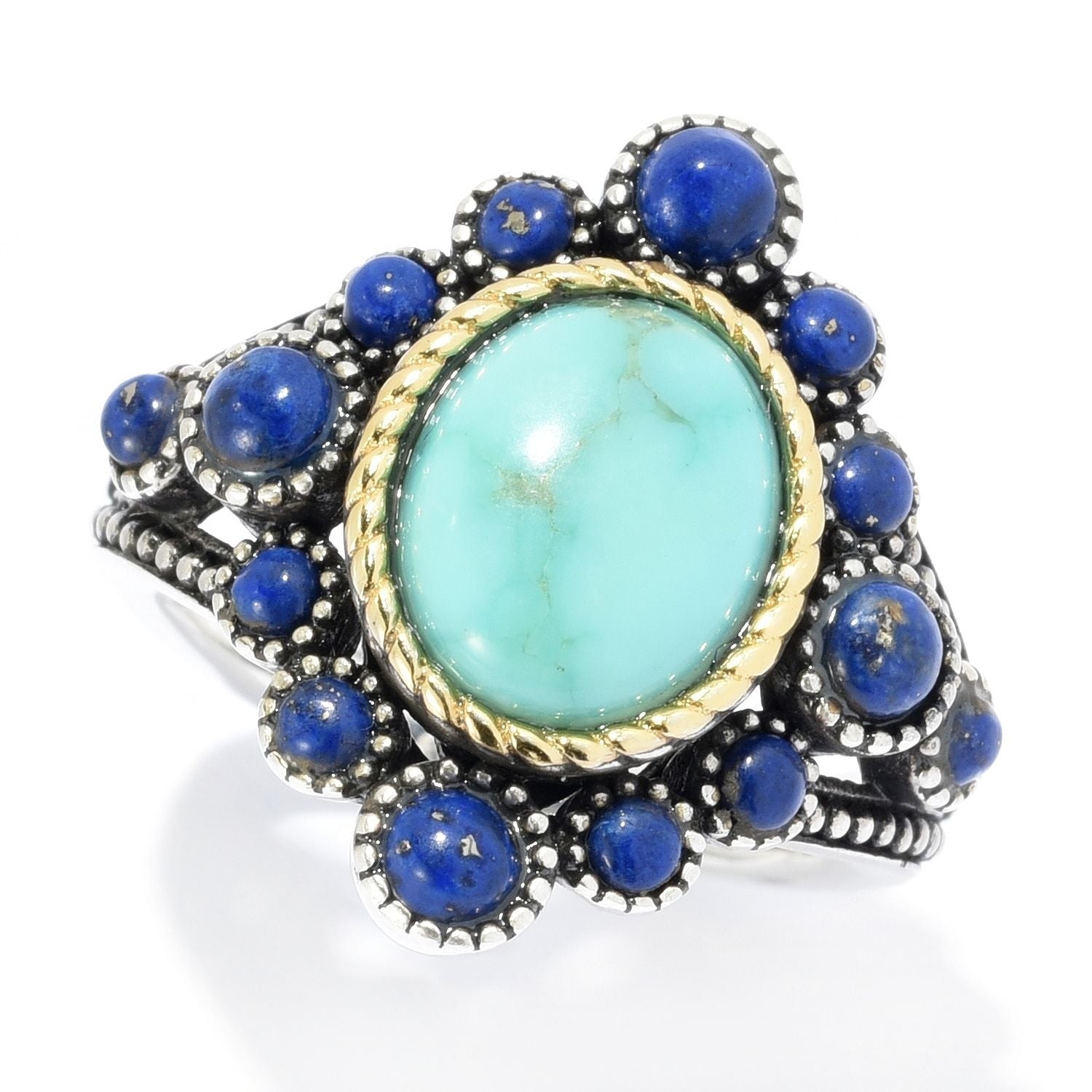Pinctore 925 Sterling Silver Campitos Turquoise Lapis Lazulli Ring
