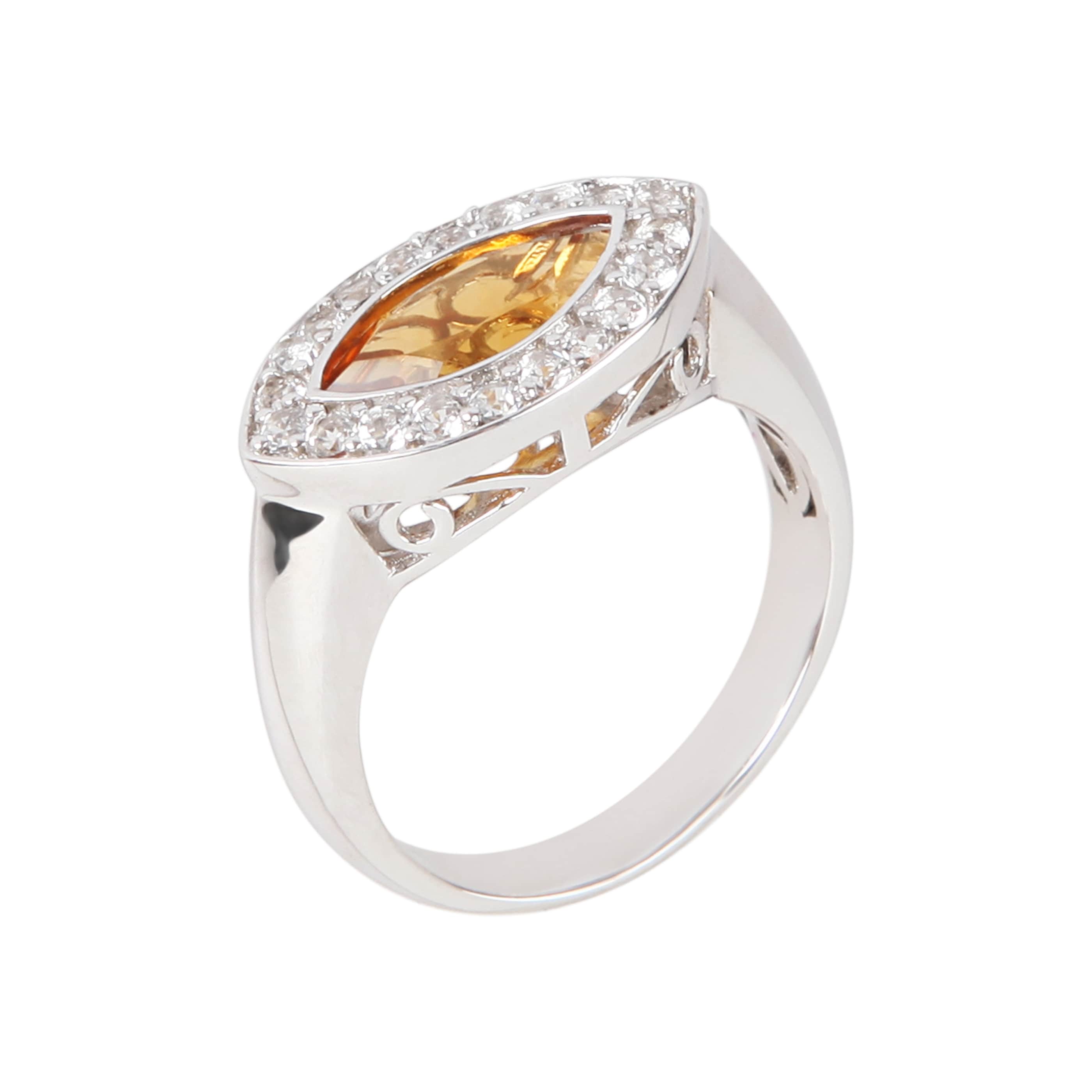 Pinctore 925 Sterling Silver Citrine White Topaz Ring