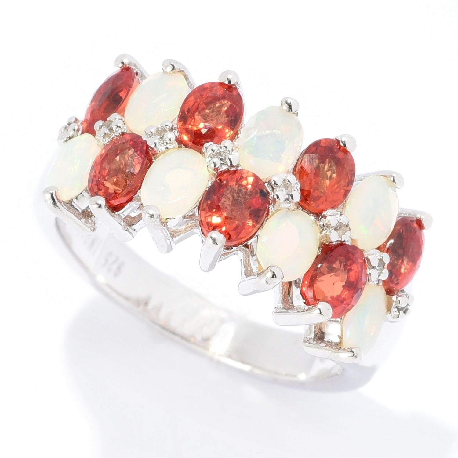 Pinctore 925 Sterling Silver Ethiopian Opal Orange Sapphire White Natural Zircon Ring