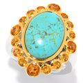 Pinctore 925 Sterling Silver Madeira Citrine Mine 8 Turquoise Ring
