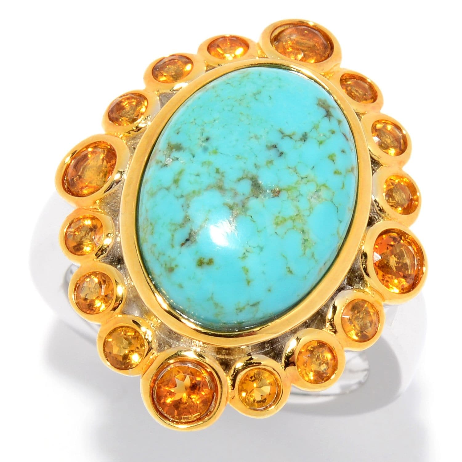 Pinctore 925 Sterling Silver Madeira Citrine Mine 8 Turquoise Ring