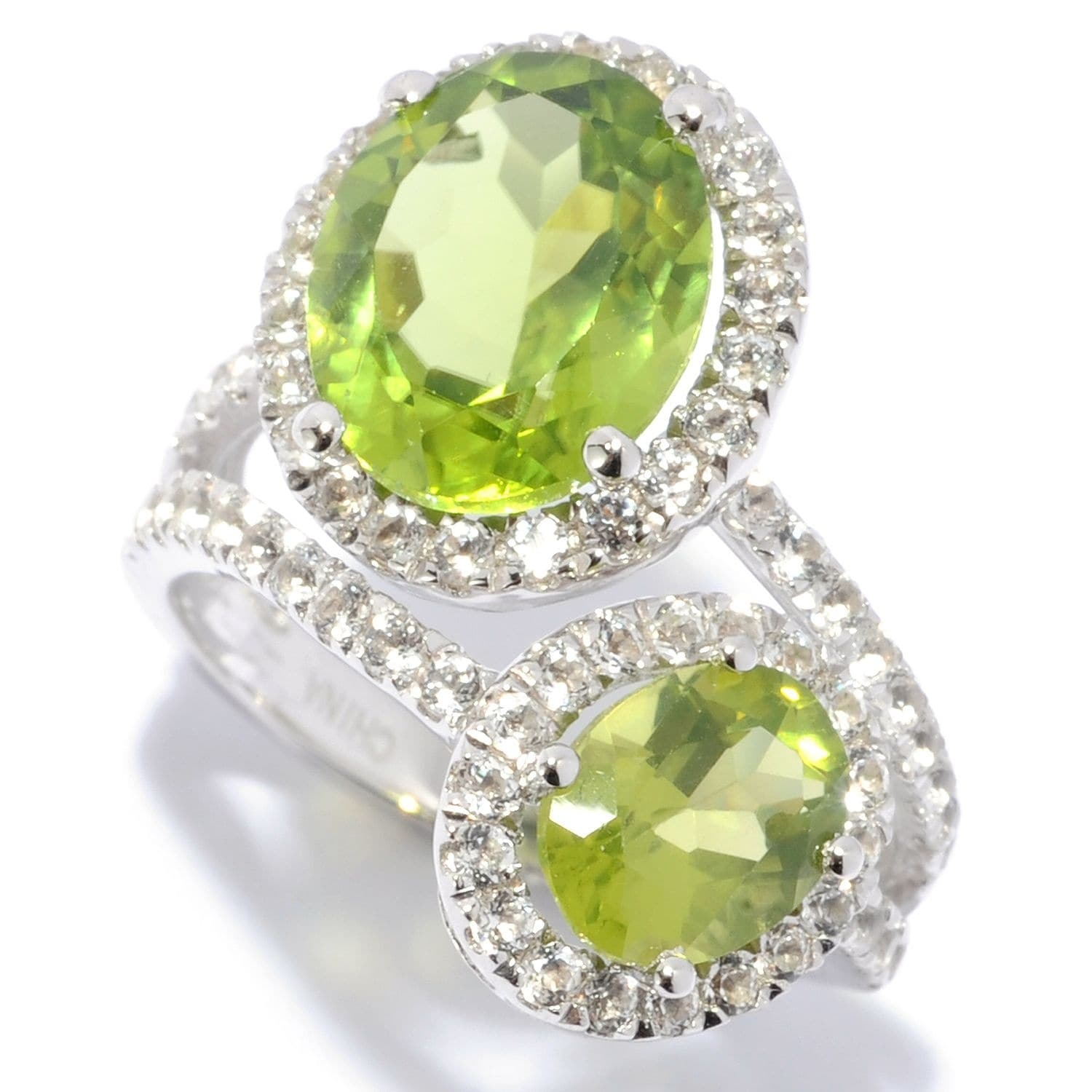 Pinctore 925 Sterling Silver Peridot White Topaz Ring