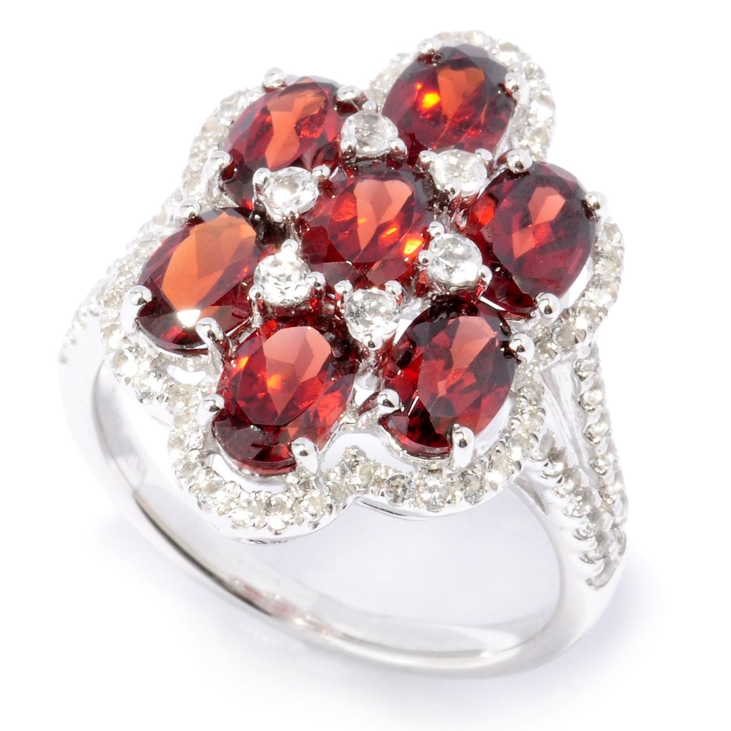 Pinctore 925 Sterling Silver Red Garnet White Topaz Ring