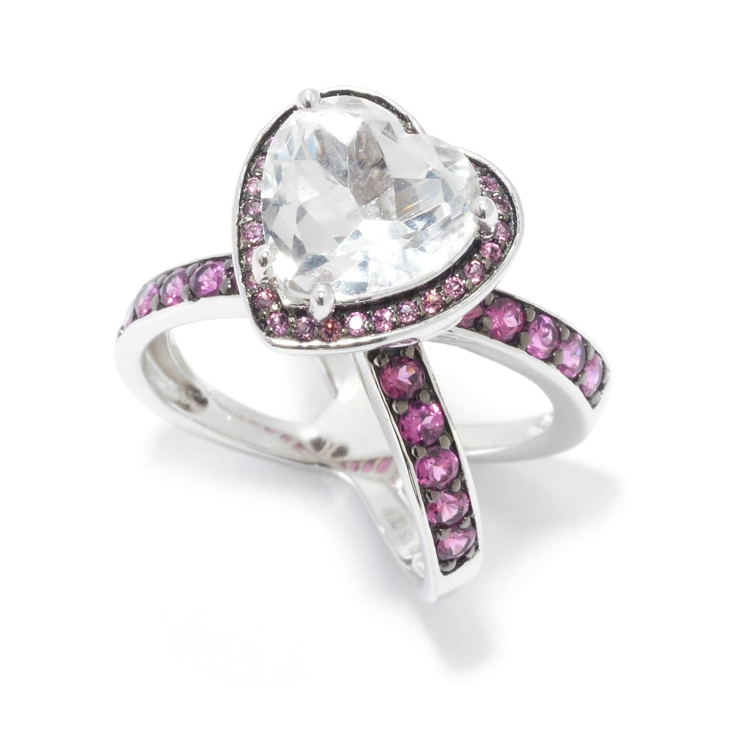 Pinctore 925 Sterling Silver Rhodolite Garnet White Topaz Ring