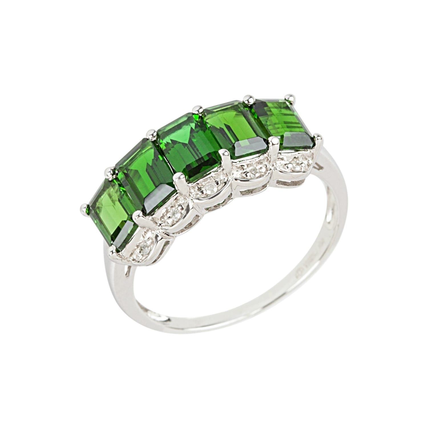 Pinctore Platinum Over Sterling Silver Chrome Diopside 3 4 5Ct Five Stone Band