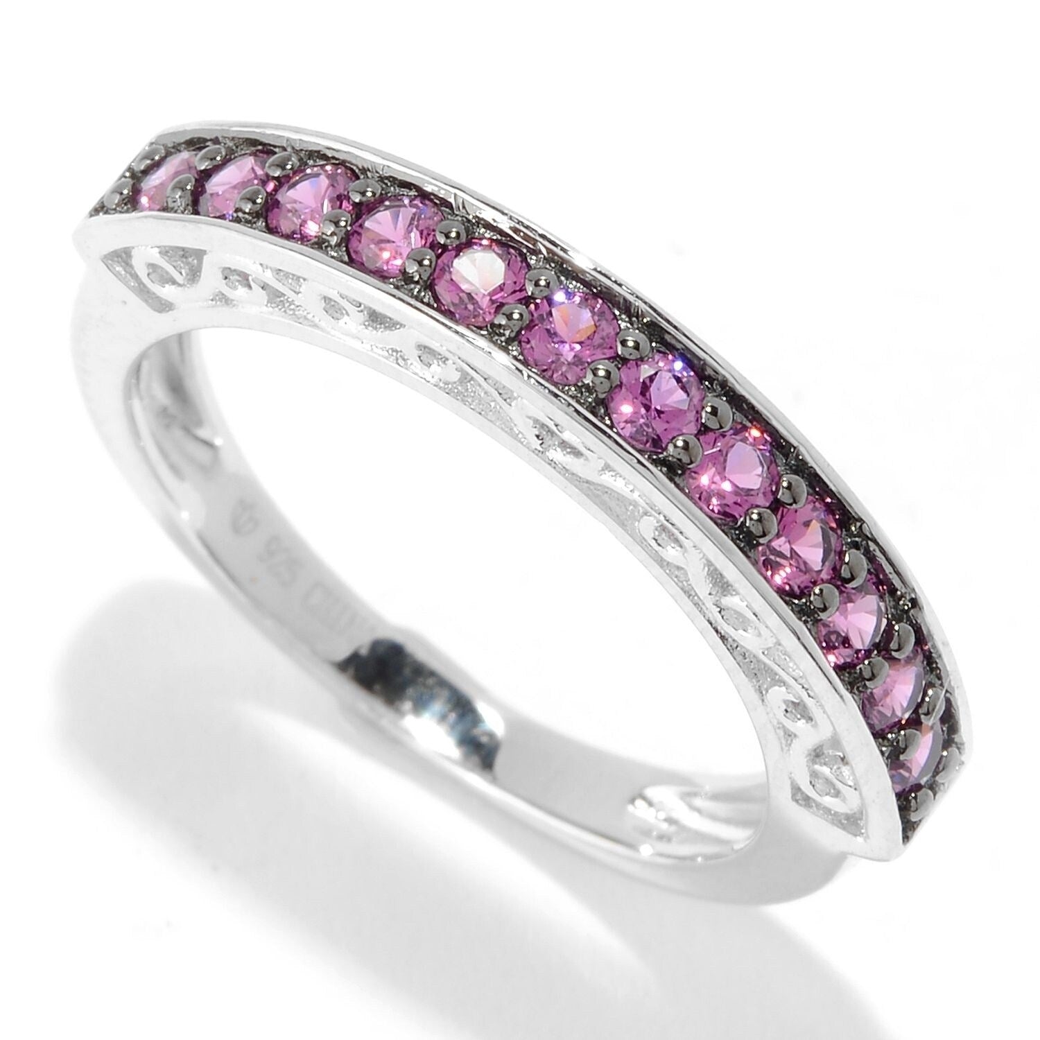 Pinctore Rhodium Over Sterling Silver 0.54Ctw Rhodolite Ring